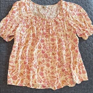 Lucky Brand Pink and Cream Floral Blouse
